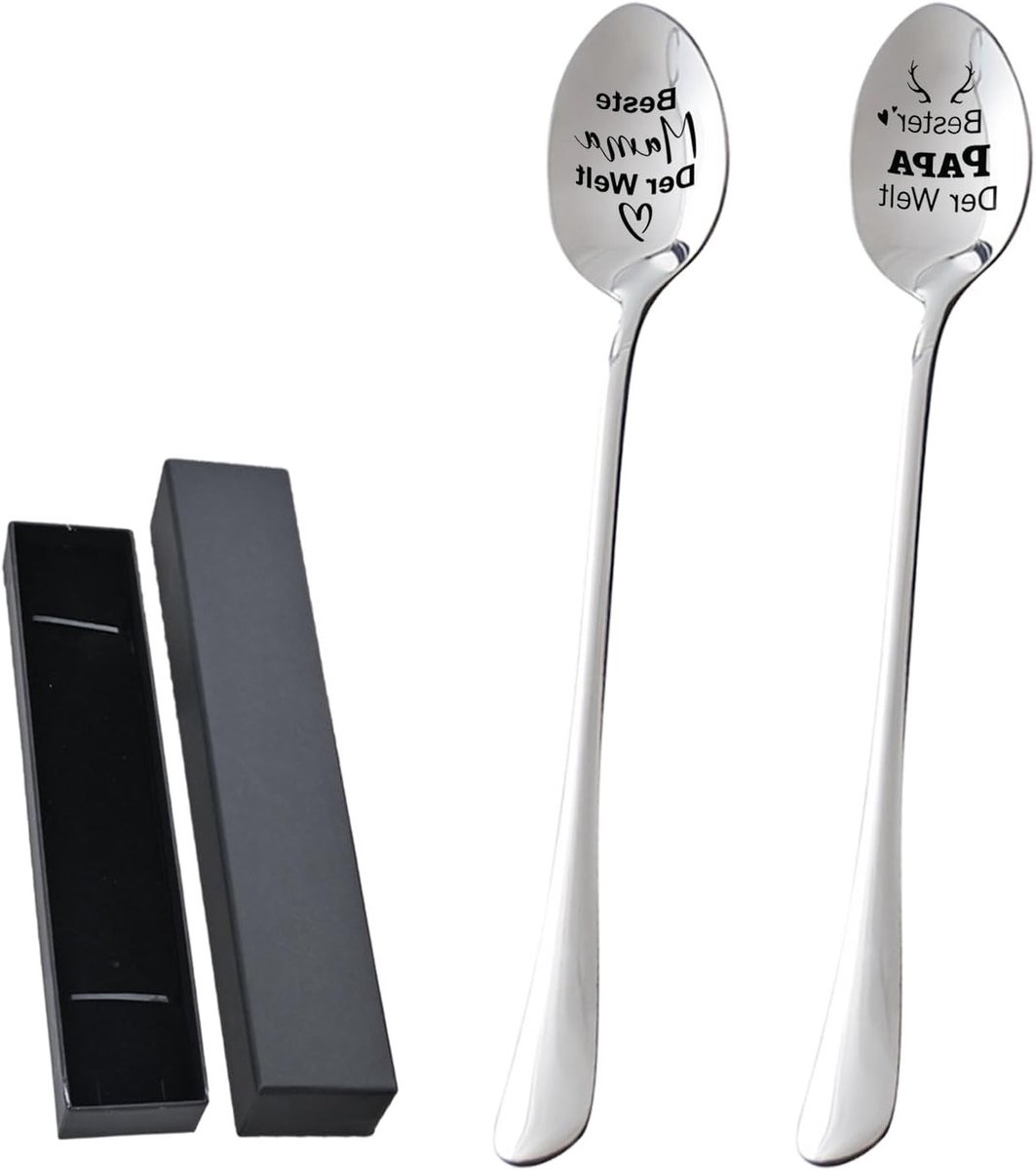 Stainless Steel Lange Lepel met Gegraveerde Ronding - Perfecte Verjaardagscadeau voor Ouders in Luxe Cadeauverpakking