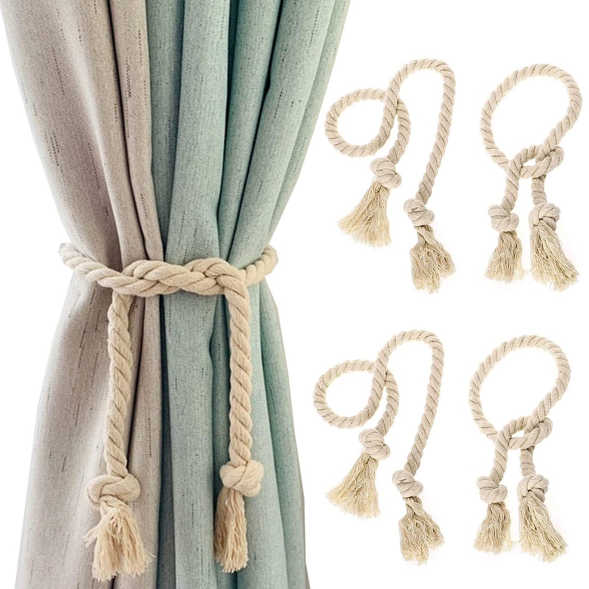 Dailygoods- Gordijnhouders Handgebreid - Gordijnbinders/Katoen - Tiebacks/Decoratief - Gordijnclips - 4 Stuks - Hoogwaardige Materialen