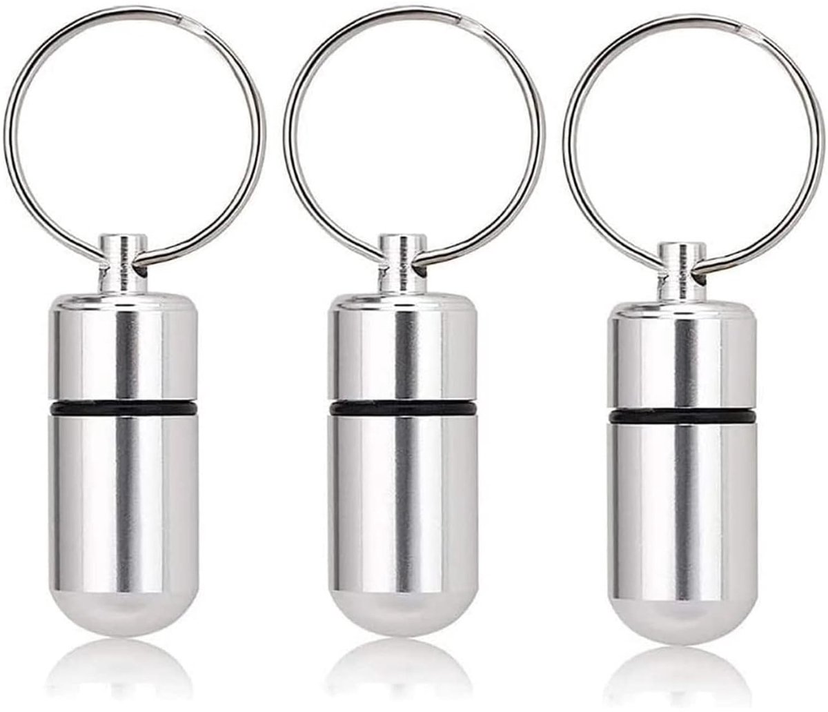 Dailygoods- Pillendoosje Klein - 3 Stuks - Sleutelhanger - Waterdicht - Draagbaar - Afmetingen 4,8 x 1,4 cm - Voor Medicijnen en Kleinigheden - Medicijnhouder