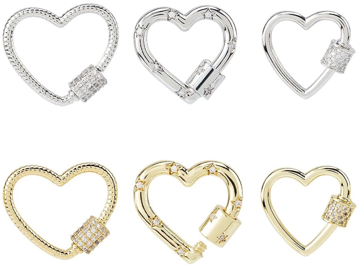 Dailygoods- Karabijnhaak 6 Stuks - Karabijnhaak met Schroefvergrendeling - Sleutelhanger - Charm - Messing - Zirkonia Afwerking