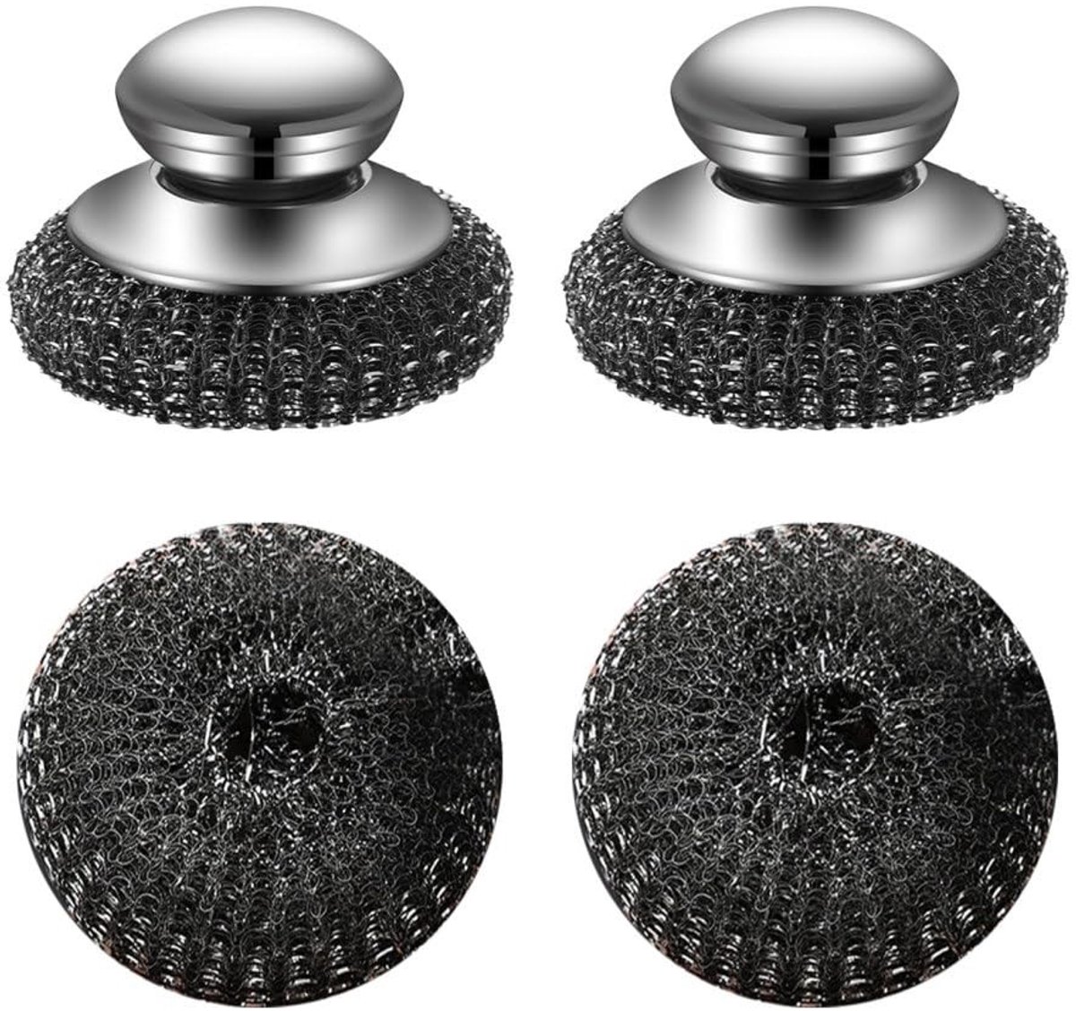 Dailygoods- Schrobber 2 Stuks - Roestvrij Staal - Vervangbare Borstelkop - Efficiënte Reiniging - Comfortabel Handvat - Diep in Spleten Doordringen - Schoonmaakborstel