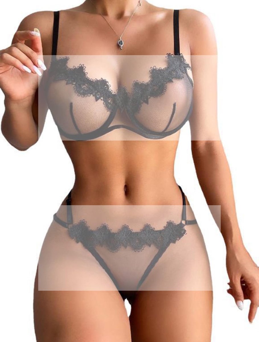 Dailygoods- Dameslingerieset 2-delig - Beha met beugel - Tanga - Verstelbare sluitingen - Kant - Sensueel silhouet - Lingerie