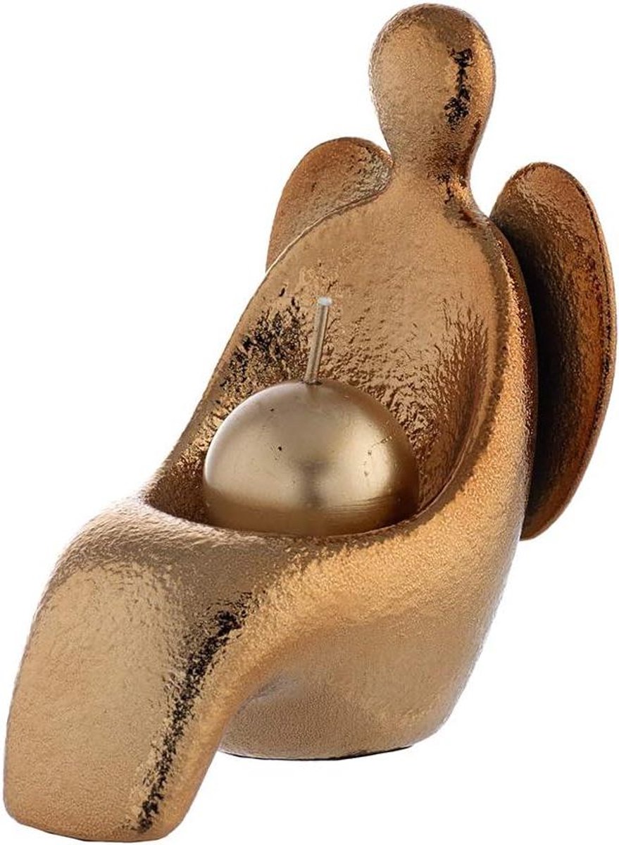 Kandelaar engel - Kaarsenhouder decoratie - Sfeer creëren - Gestileerd design - H 10 cm - Goudkleurig