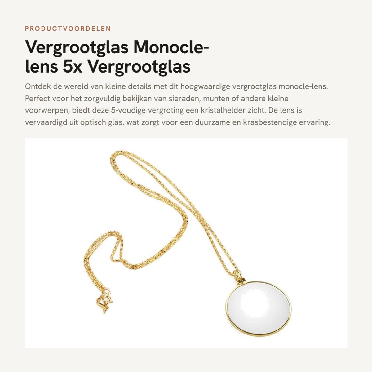 Dailygoods- Vergrootglas 5X - Monocle-lens - Ketting - Zinklegering - Duurzaam - Draagbaar formaat - Loep