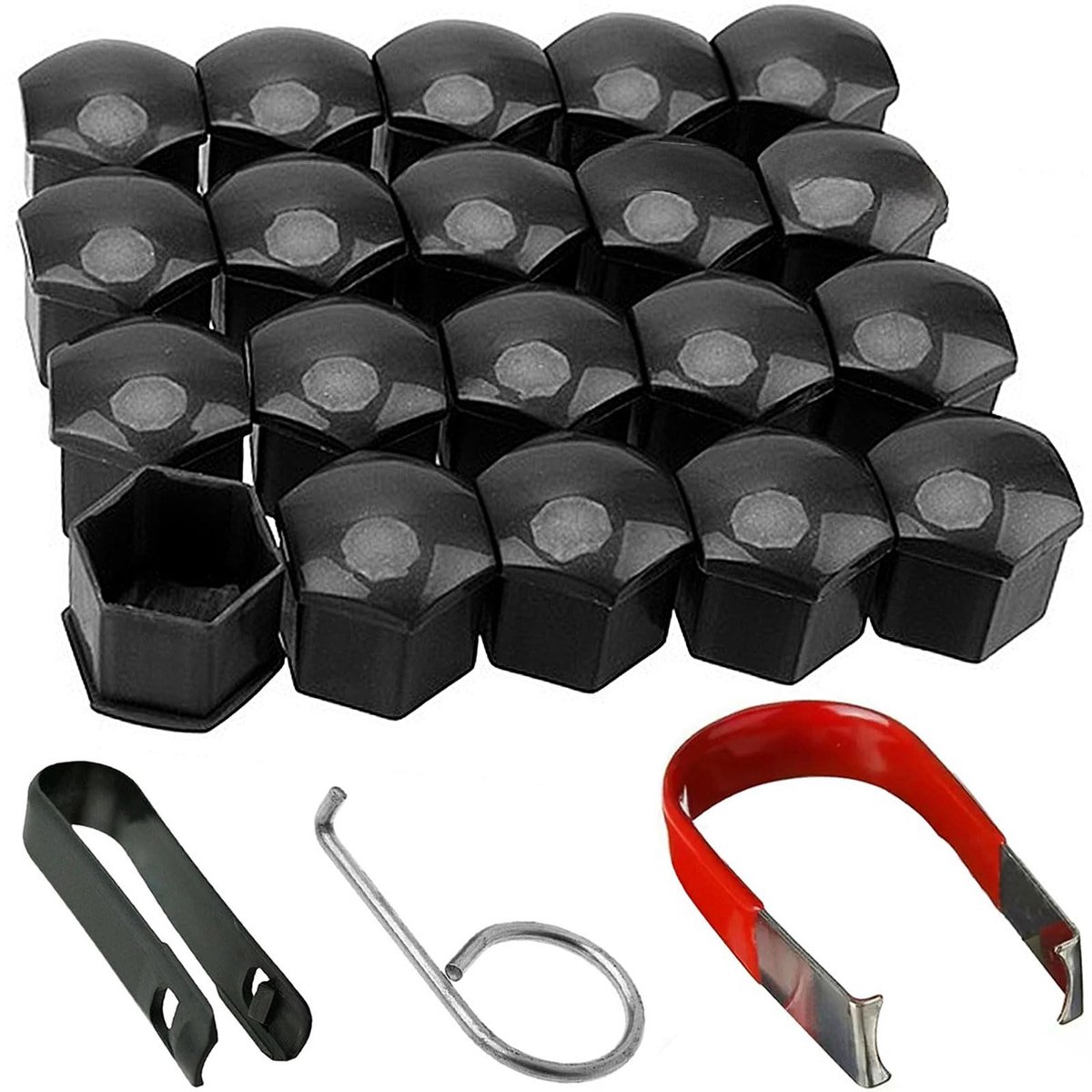 Dailygoods- Wielmoerkappen 21 mm - 20 Stuks - Zwarte Wielmoerkappen - Inclusief Verwijdertool - Duurzaam en Robuust - Eenvoudige Installatie - Wielmoerkap