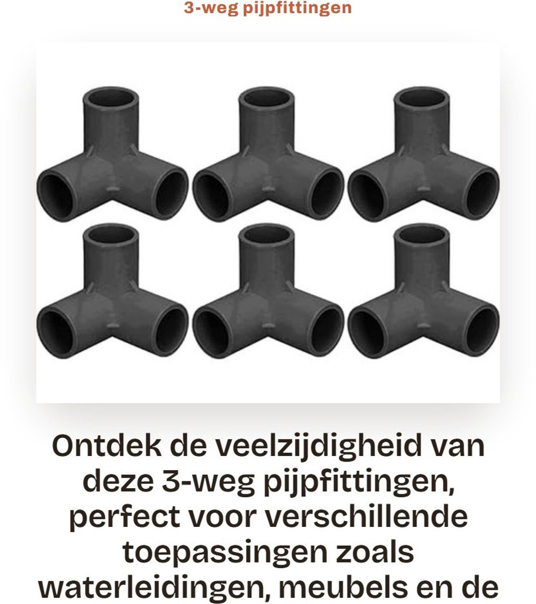 Dailygoods- Pijpfitting 3-weg - PVC - 25 mm binnendiameter - T-stuk - Elleboogconnector - 10 stuks - Meerdere toepassingen - Pijpconnector