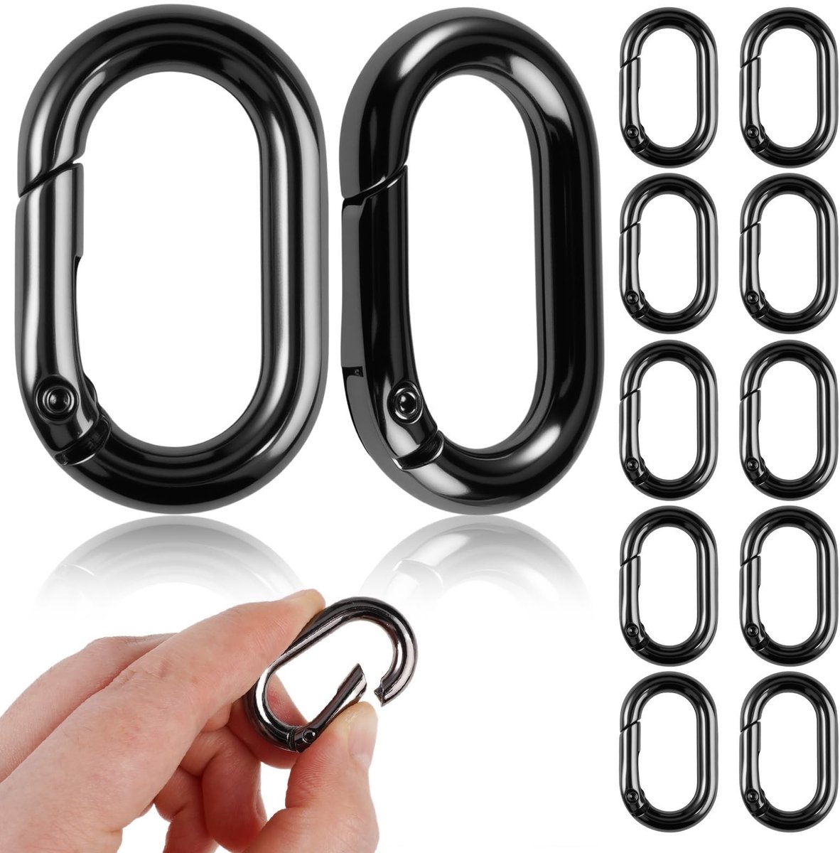 Dailygoods- Karabijnhaak - 10 Stuks - Ovale Mini-Karabijnhaken - Zwarte Metalen Haken - Sleutelhanger/Portemonnee - Duurzaam en Praktisch - Haak