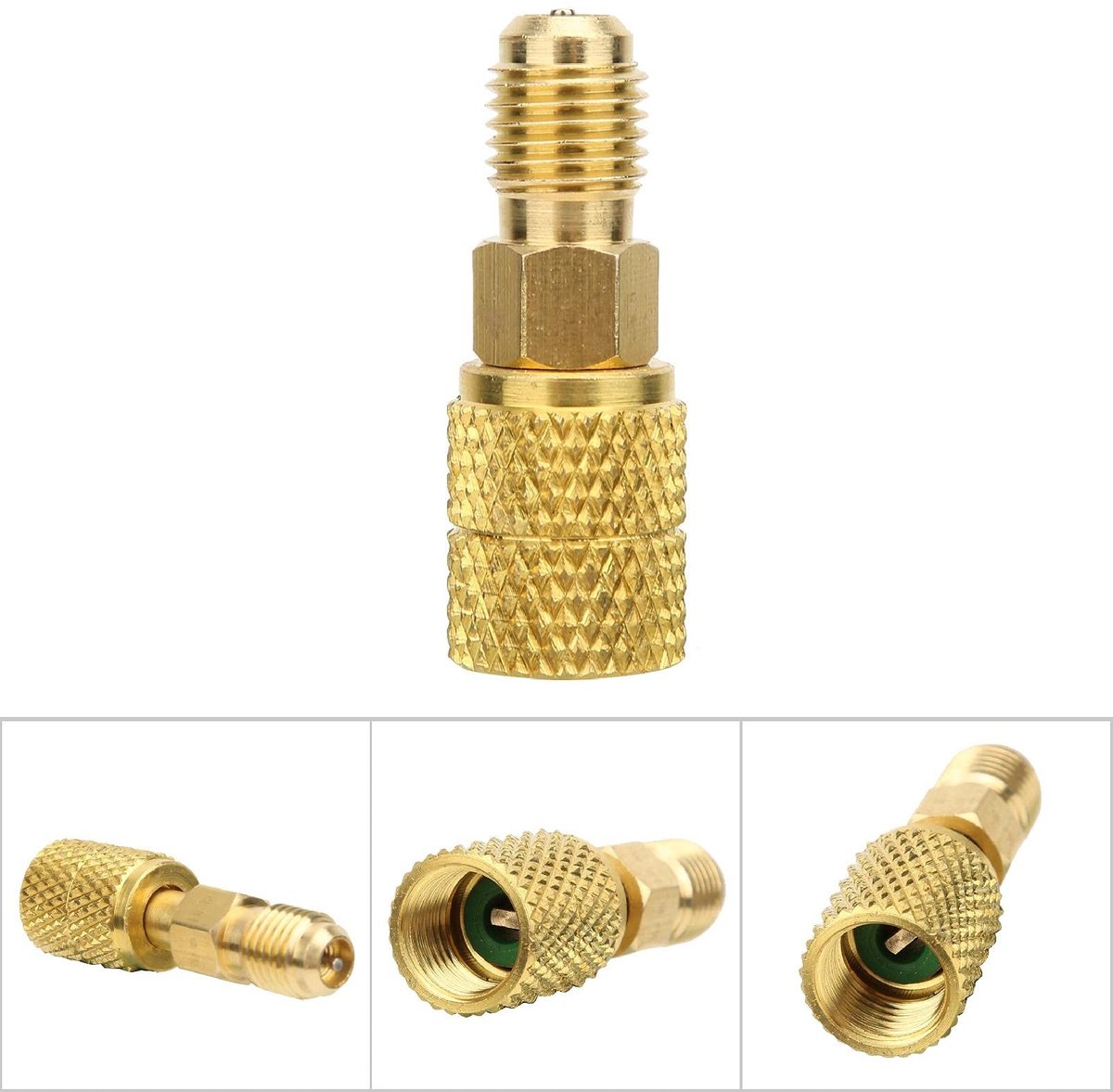 Dailygoods - Brass SAE Adapter 1/4 Inch naar 5/16 Inch - Hoge kwaliteit koppeling - Geschikt voor R410A airco's - Duurzaam materiaal - Perfecte aanslu...