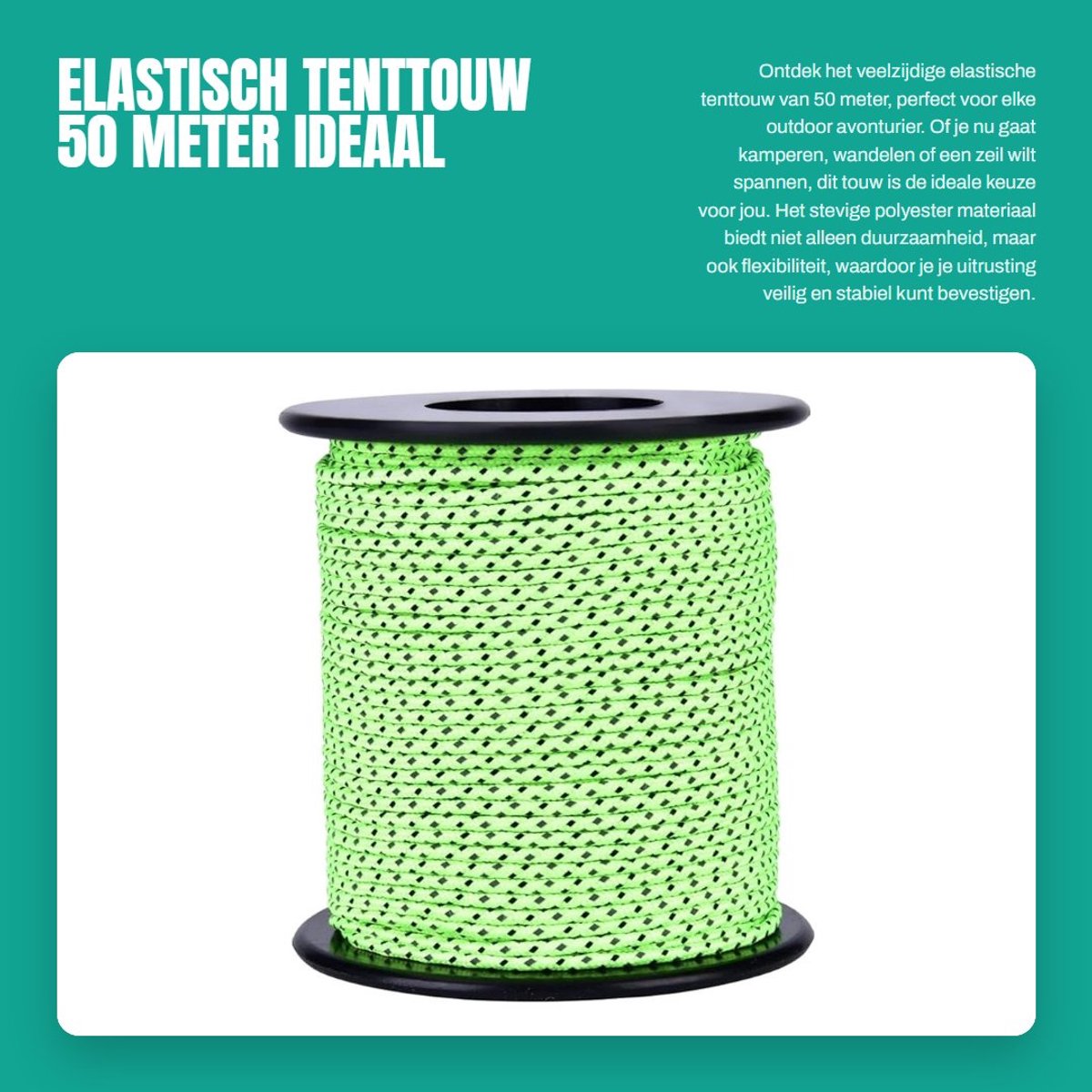 Dailygoods - Elastisch Tenttouw - 50 meter - Ideaal voor Kamperen - Polyester - Expandertouw - Stevig en Duurzaam - Geschikt voor Wandelen