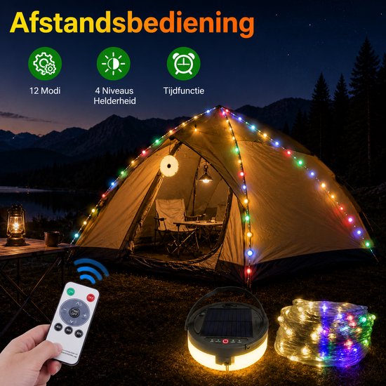 LYNEXA® Camping lamp - Zaklamp - Lichtsnoer Buiten - Lichtslinger - Kampeerlamp Oplaadbaar - 4in1 - 3600mAh Batterij - Warm Wit & RGB - 12 Lichtmodi - Powerbank USB & Zonne Energie - 10m — afbeelding 3