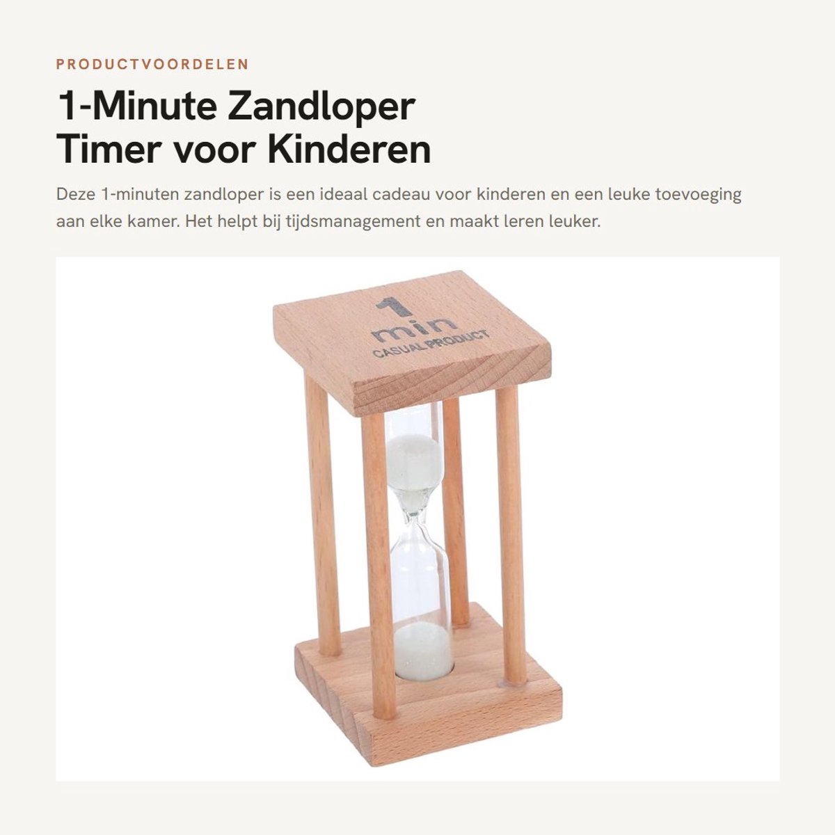 Dailygoods- Zandloper 1 minuut - Houten Frame - Zandloper-Timer - Verjaardagshandgift - Voor Kinderen - Compacte Afmetingen