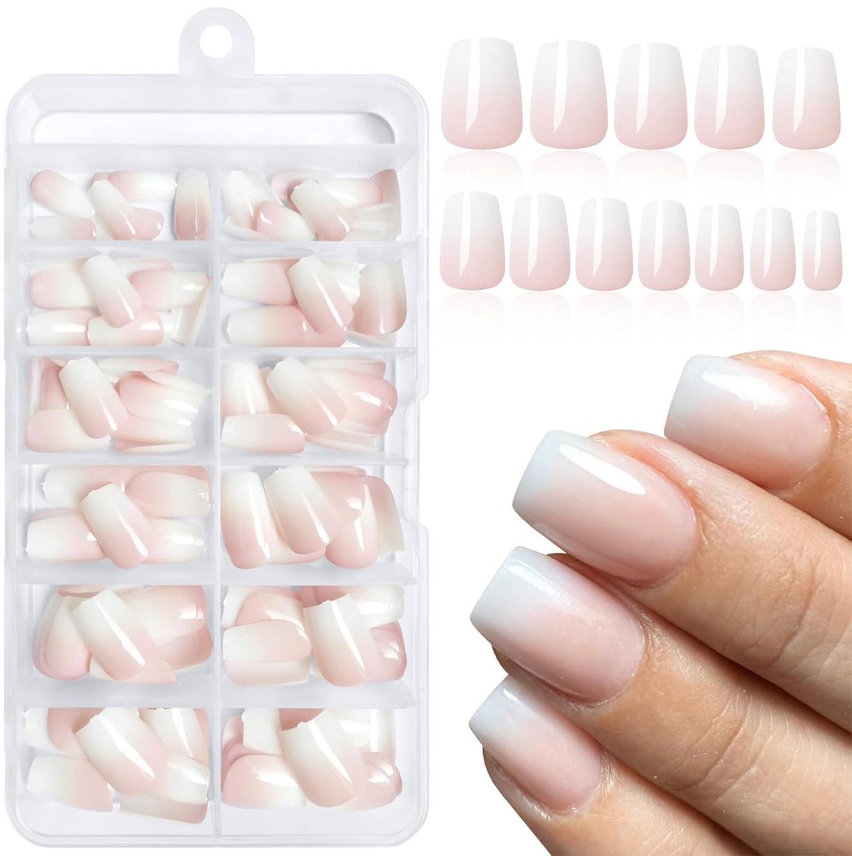 Dailygoods- Kunstnagels Ombre Set 144 Stuks - Korte Plaknagels - Zelfklevende Nageltabs - Nagelvijl - Nagelstokje - Perfect voor Tieners - Nepnagels