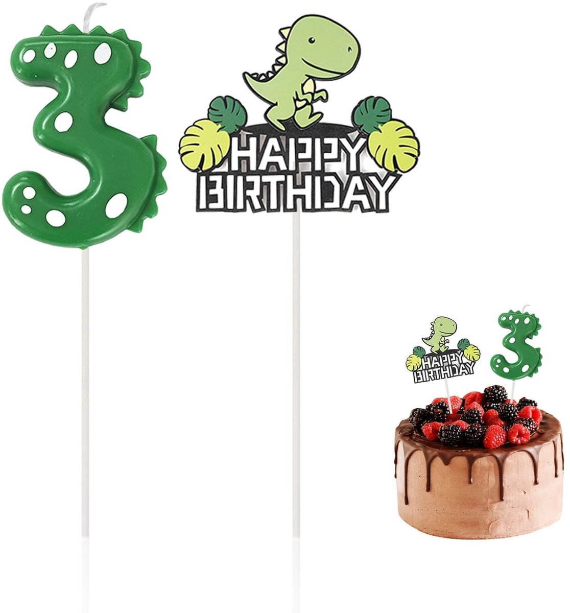 Dailygoods- Verjaardagskaars Dinosaurus - Taartdecoratie - Groene Kaars - 1 Stuk - Materiaal: Paraffine - Afmetingen: 20 x 9,2 x 1 cm - Taartkaars