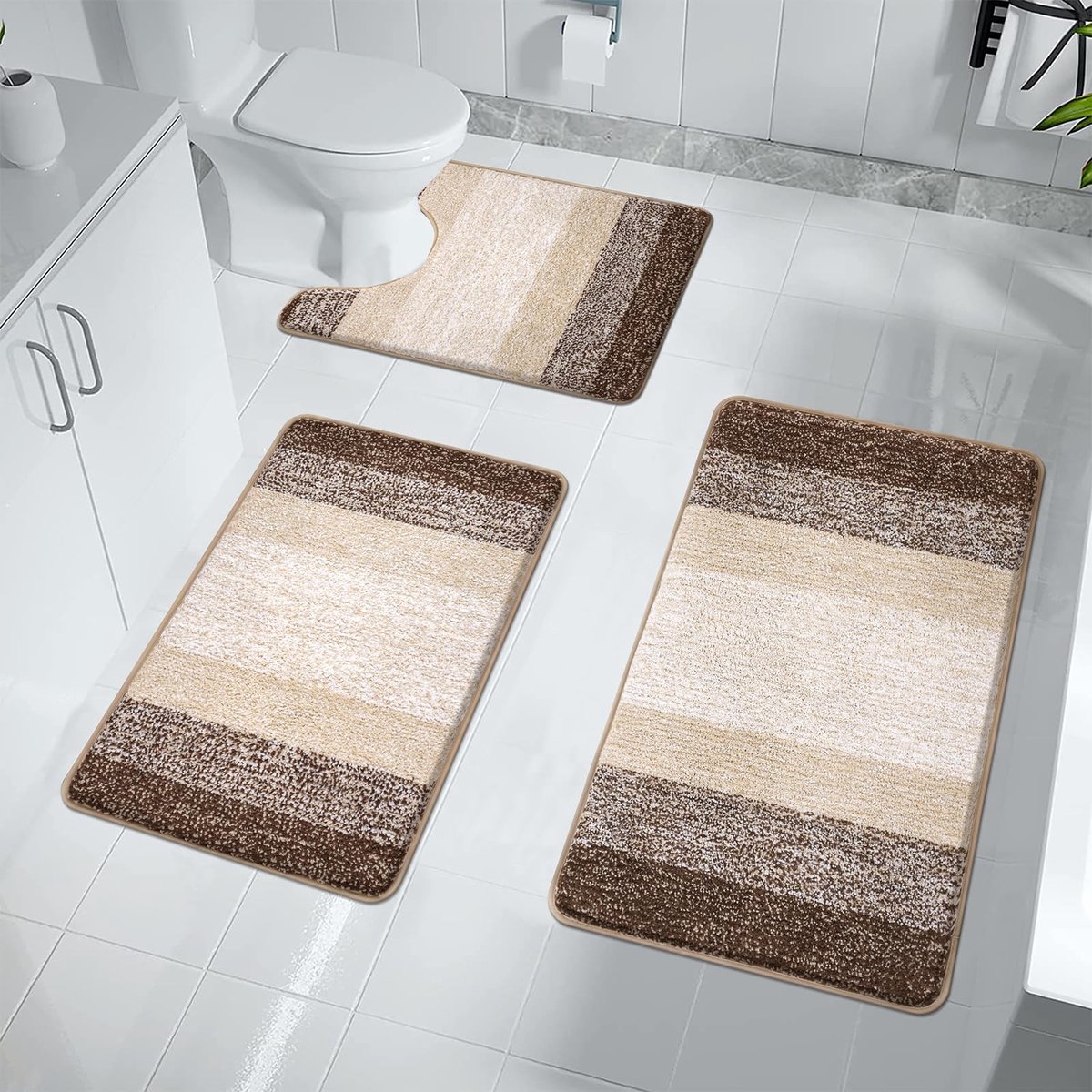 Dailygoods- Badmatset 3-delig - Antislip Badkamermat - Zacht Absorberend Tapijt - Luxe Microvezel - 15 mm Dikte - Badkamertapijt