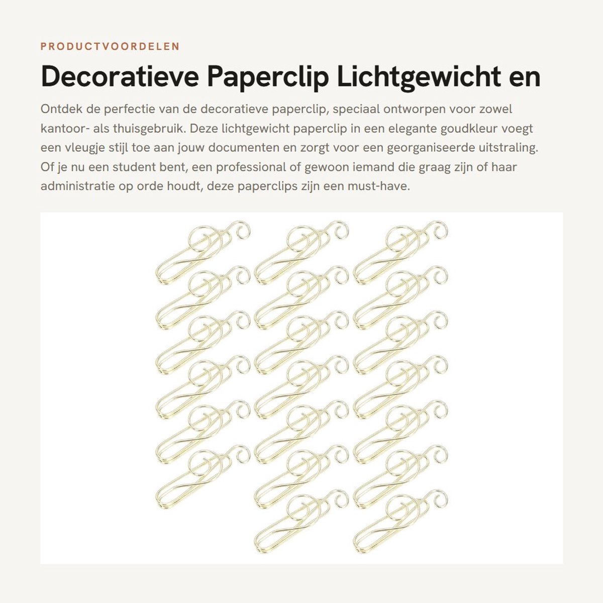 Dailygoods- Paperclip Goud - Decoratieve Paperclip - Lichtgewicht - Paperclips Groot - Paperclips Gekleurd - Perfect voor Kantoor/Home - Kantooraccessoire