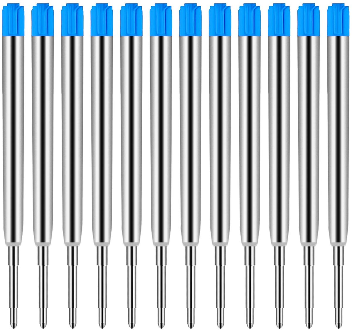 Dailygoods- Balpenvullingen 12 Stuks - Metalen Vervangbare Vullingen - 1,0 mm Middelgrote Penpunt - Soepel Schrijvend - 9,9 cm Lengte - Geschikt voor Gewone Balpen - Penvullingen