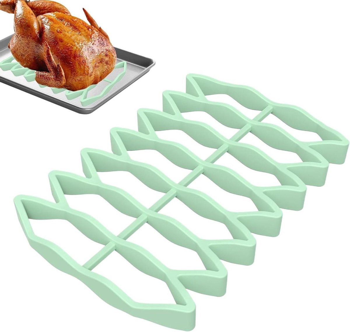 Oven Siliconen Rooster Grillrek Pan Gelijkmatig Koken Hoge Temperatuur Bestand 23 x 15.6 cm Lichtgroen