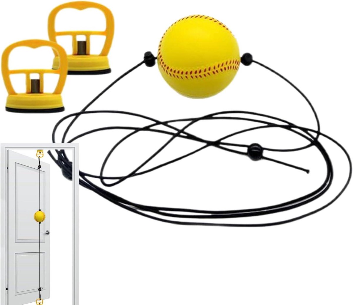 Boksbal - Reactie bal - Fitness training - Eenvoudige installatie - 9x9 cm - Zwart