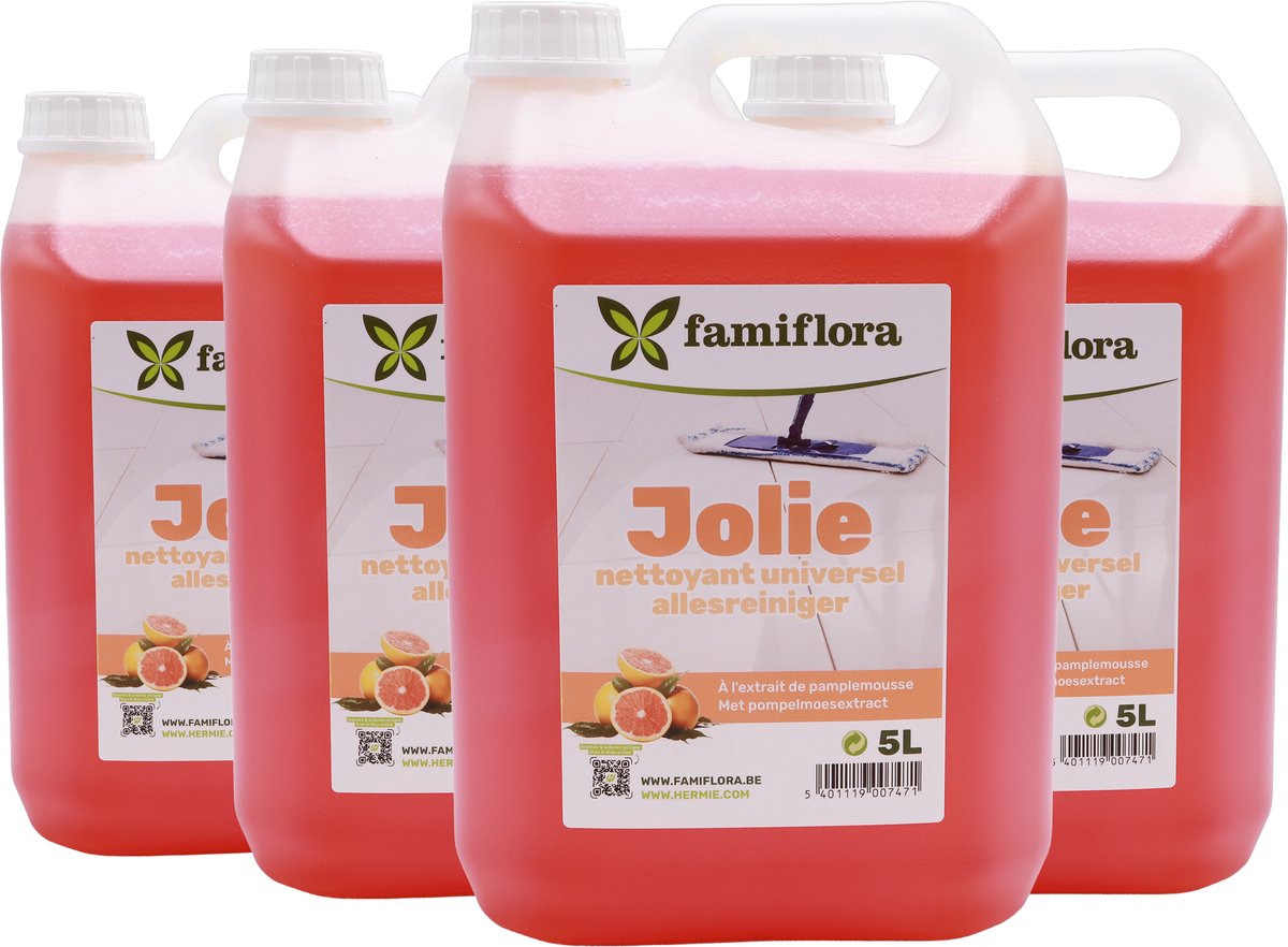 Famiflora allesreiniger Jolie voordeelverpakking 20 liter (4 x 5L) - Pomelo - Heerlijke bloemengeur