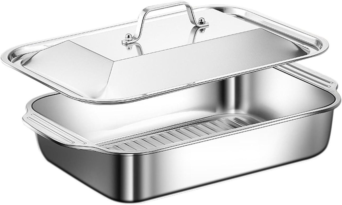 Grillpan met Deksel - Braadslee Roestvrijstaal - Buiten Koken - Vervormingsvrij Staal - 41x245x75cm - Zilver