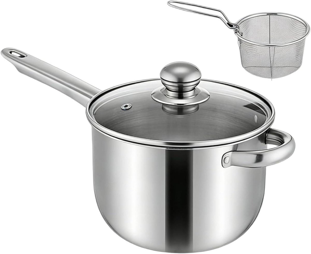 Mini Friteuse - Kleine Frituurpan - Thuis Koken - Gelijkmatige Warmteverdeling - 15x20x15 cm - Zilver