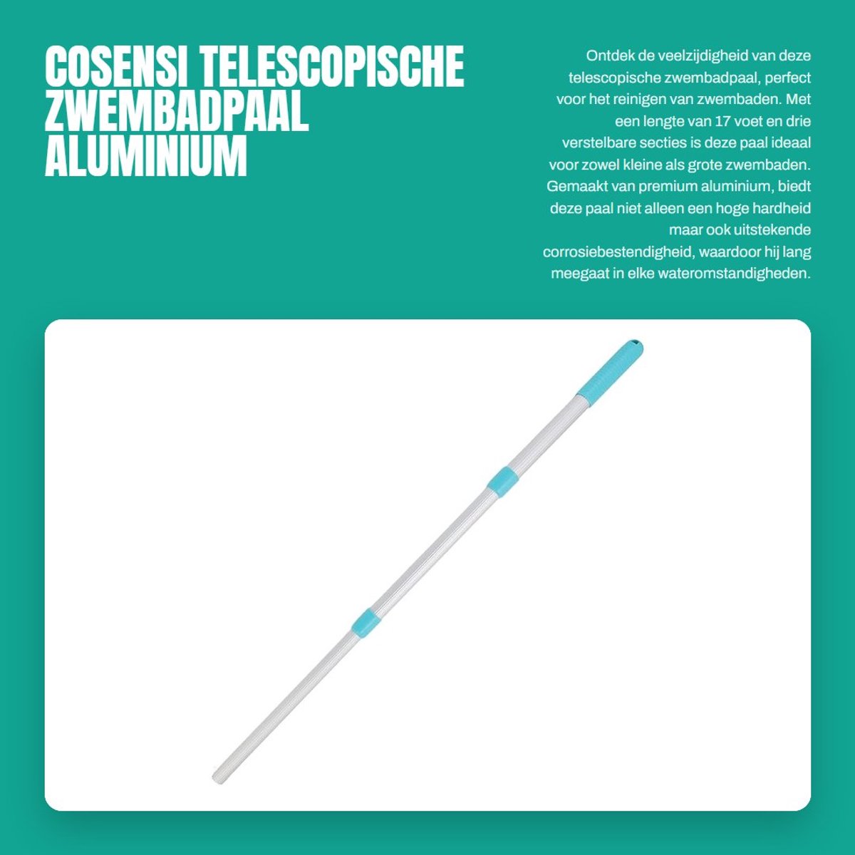 Dailygoods- Zwembadpaal Verstelbaar - 17 Voet - 3 Secties - Aluminium - Corrosiebestendig - Handig in Gebruik - Zwembadstang
