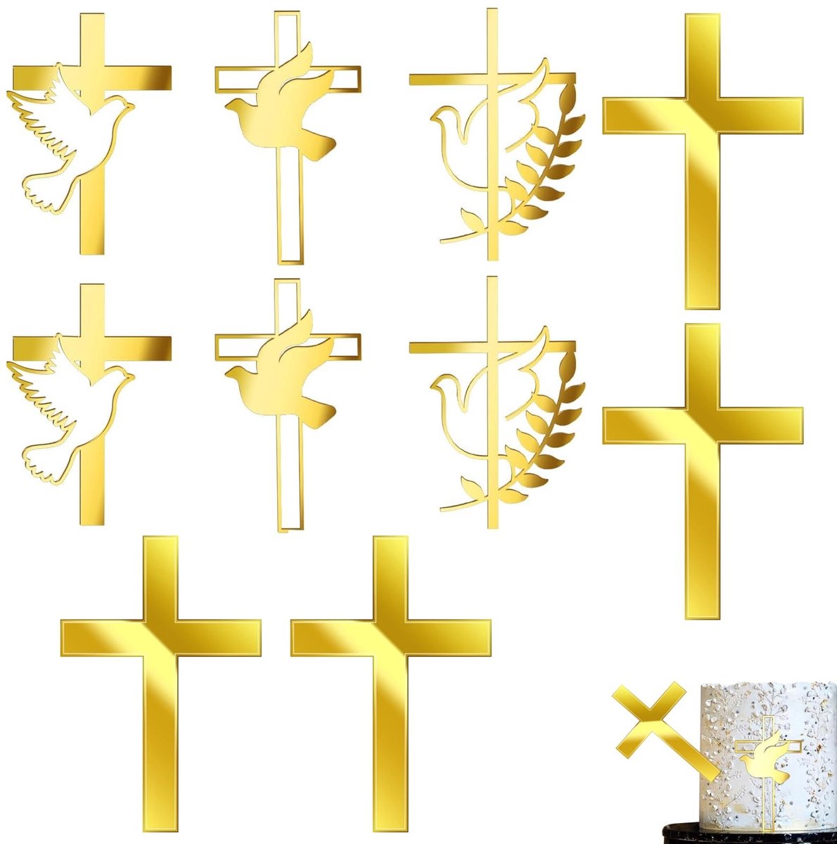 Dailygoods- Taarttopper Gouden Kruis Set van 10 - Taartdecoratie voor Religieuze Vieringen - Glanzend en Duurzaam - Makkelijk in Gebruik - Diverse Ontwerpen - Perfect voor Speciale Gelegenheden