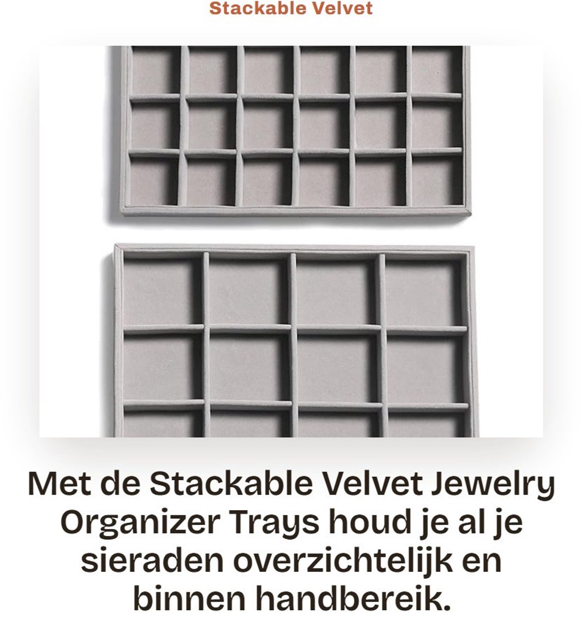 Dailygoods- Sieradenorganizer Set van 2 - Velvet - 12/24 Compartimenten - Stapelbaar - Sieradendoos - Hoge Kwaliteit Materiaal