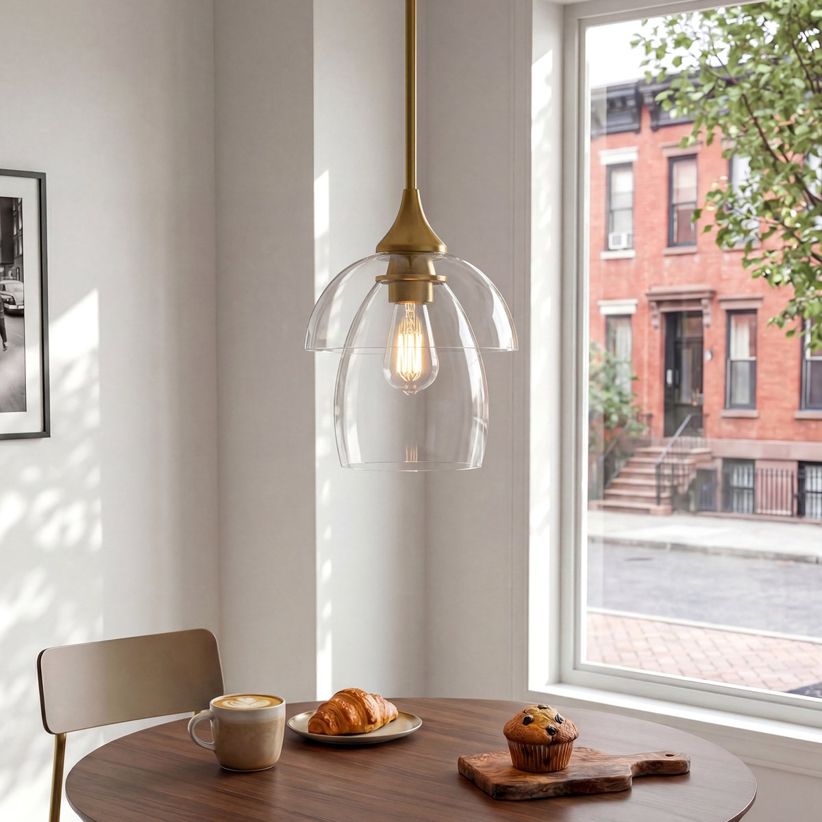 Tribesigns Modern Hanglamp voor Eetkamer, Slaapkamer, Woonkamer - Glass Serie - Transparant Glas - E27 - Ø 25 cm - Goud