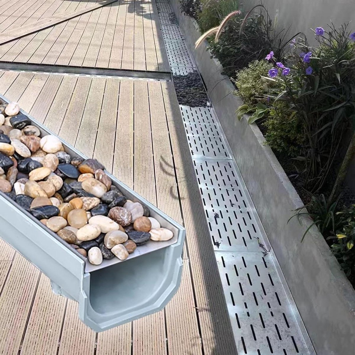 Afvoersysteem Goot - Drainagegoot Afdekking - Oppervlaktewater Afvoeren - Verfraaien met Kiezelstenen - 10 x 10 x 100 cm - Grijs
