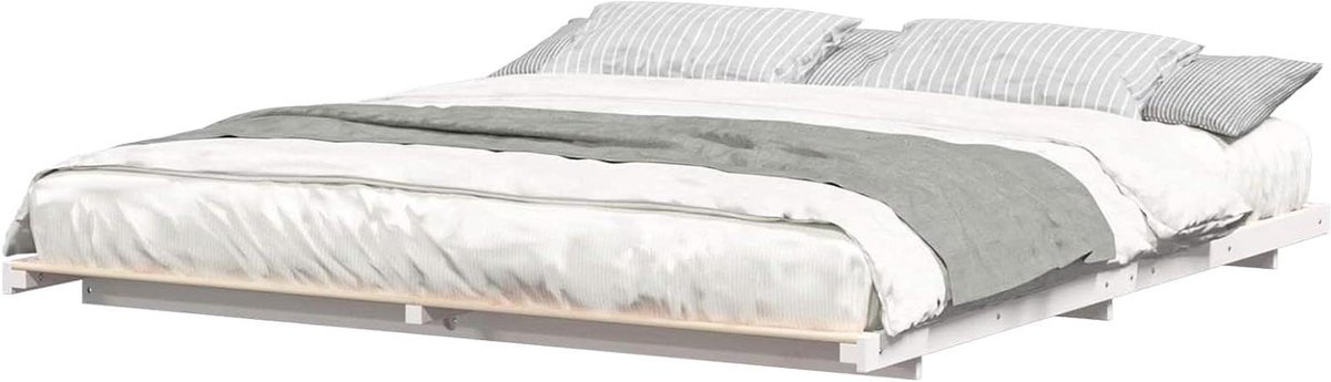 Platform Bedframe - Houten Bed - Slaapkamer Inrichten - Massief Grenenhout - 200 x 200 cm - Wit