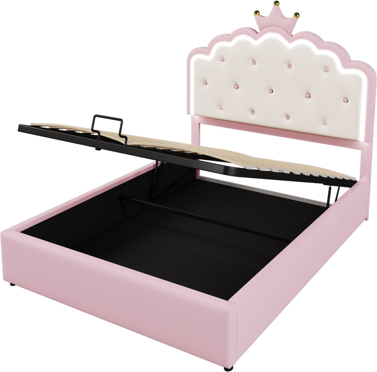 COVREO Bedframe 140x200 cm roze, LED, opbergruimte, zonder matras