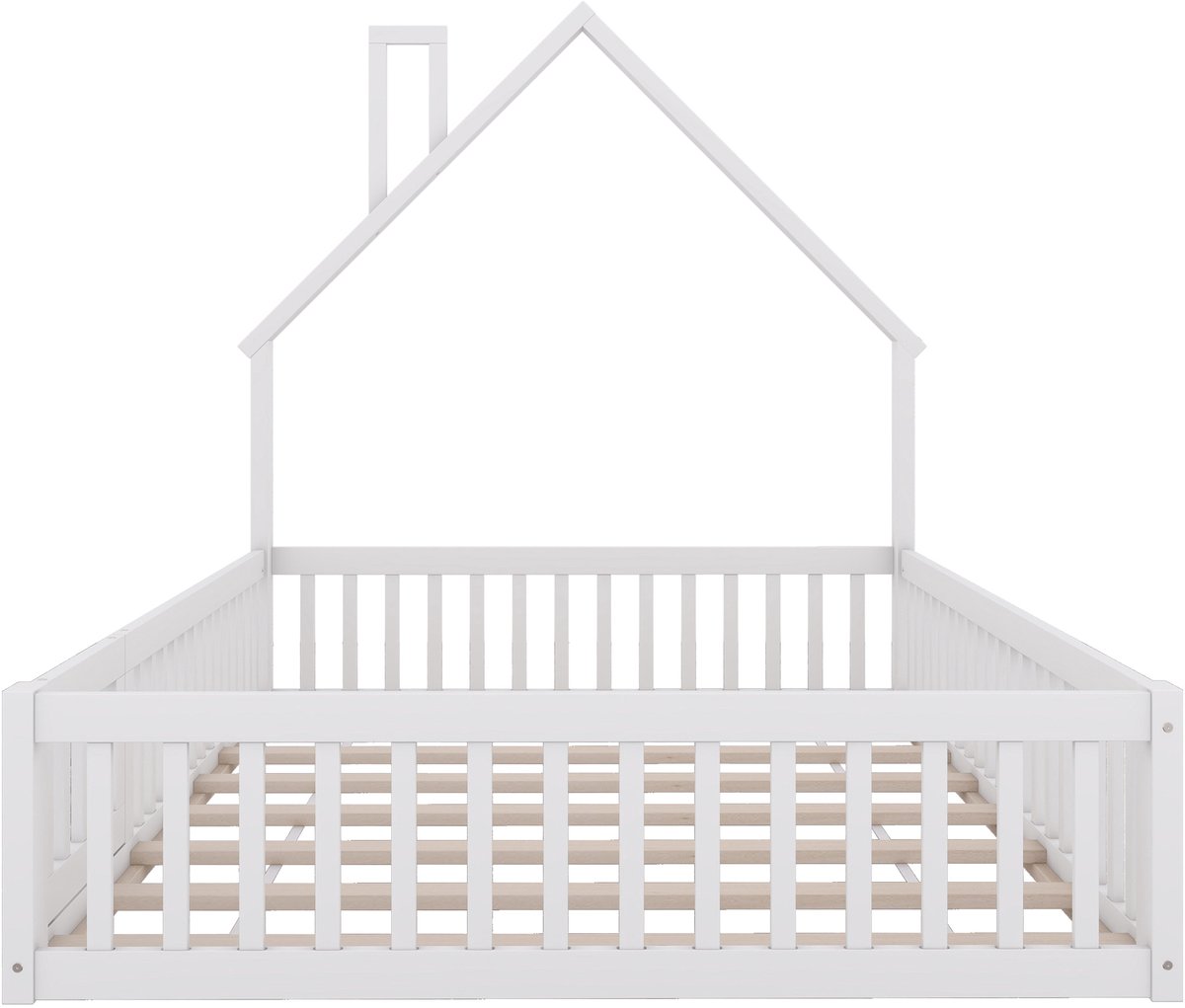 COVREO Kinderbed 140 x 190 cm - wit, van hout en MDF, met lattenbodem en veiligheidshekje