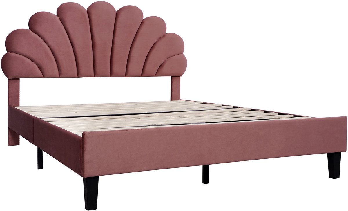 COVREO Bed 140x200 cm rood stof met bloemhoofdbord zonder matras