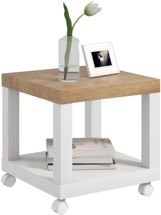 Table d'appoint HOMCOM - MDF - 40x40x40 cm - Bois naturel et blanc