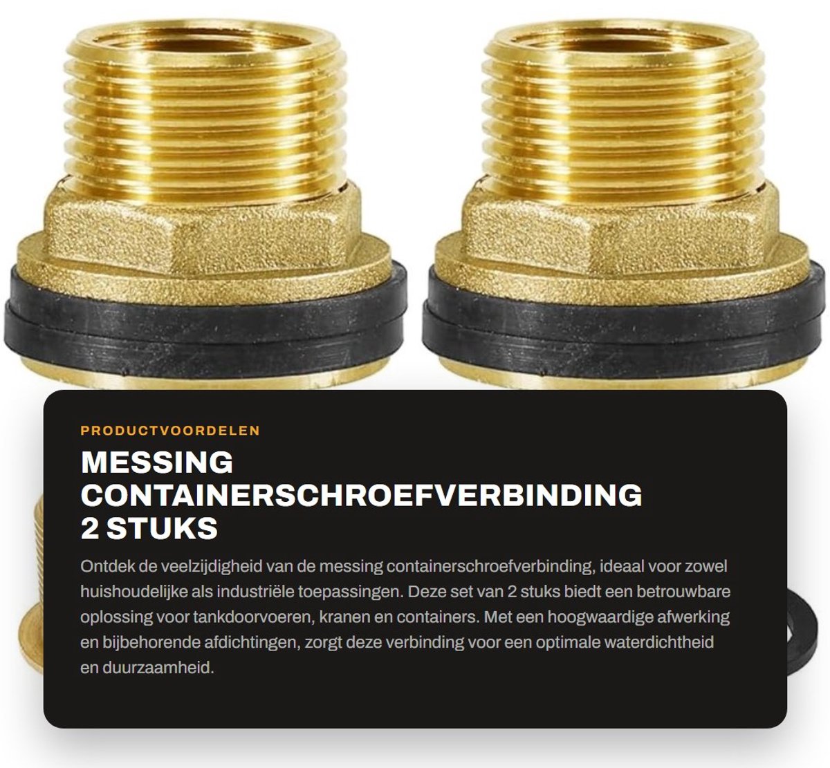Dailygoods- Containerschroefverbinding 2 stuks - Messing Regentondoorvoer - 1 inch Buitendraad x 3/4 inch Binnendraad - Tankdoorvoer met 4 Afdichtingen - Hoogwaardig Messing