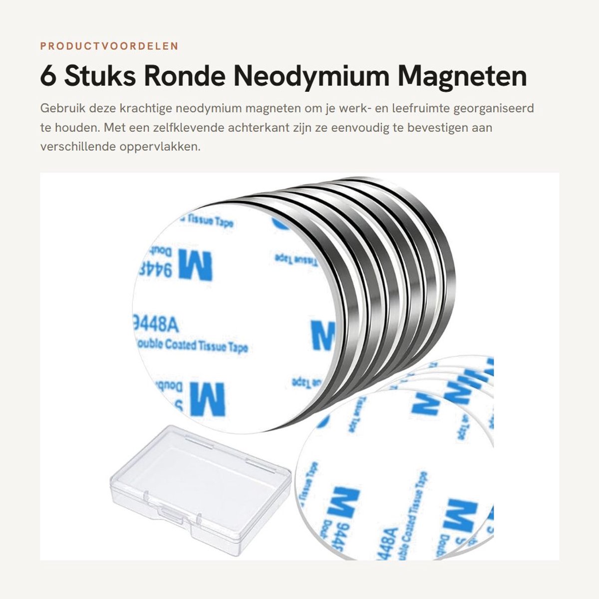 Dailygoods- Neodymium Magneten Sterk - 6 Stuks - Zelfklevend - Ronde Schijfmagneten - 30 x 3 mm - Voor Koelkast/Whiteboard