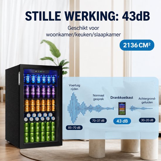 Rolu Mini Koelkast - Blikjes Koeler - 90 Liter - 126 Blikjes - Luchtgekoeld 0 °C Tot 16 °C - Glazen Deur - LED Verlichting — afbeelding 2