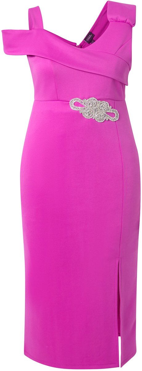 Ulla Popken - Dames - Jersey maxi-jurk gedrapeerd applicatie V-hals mouwloos - Orchidee - Maat 42