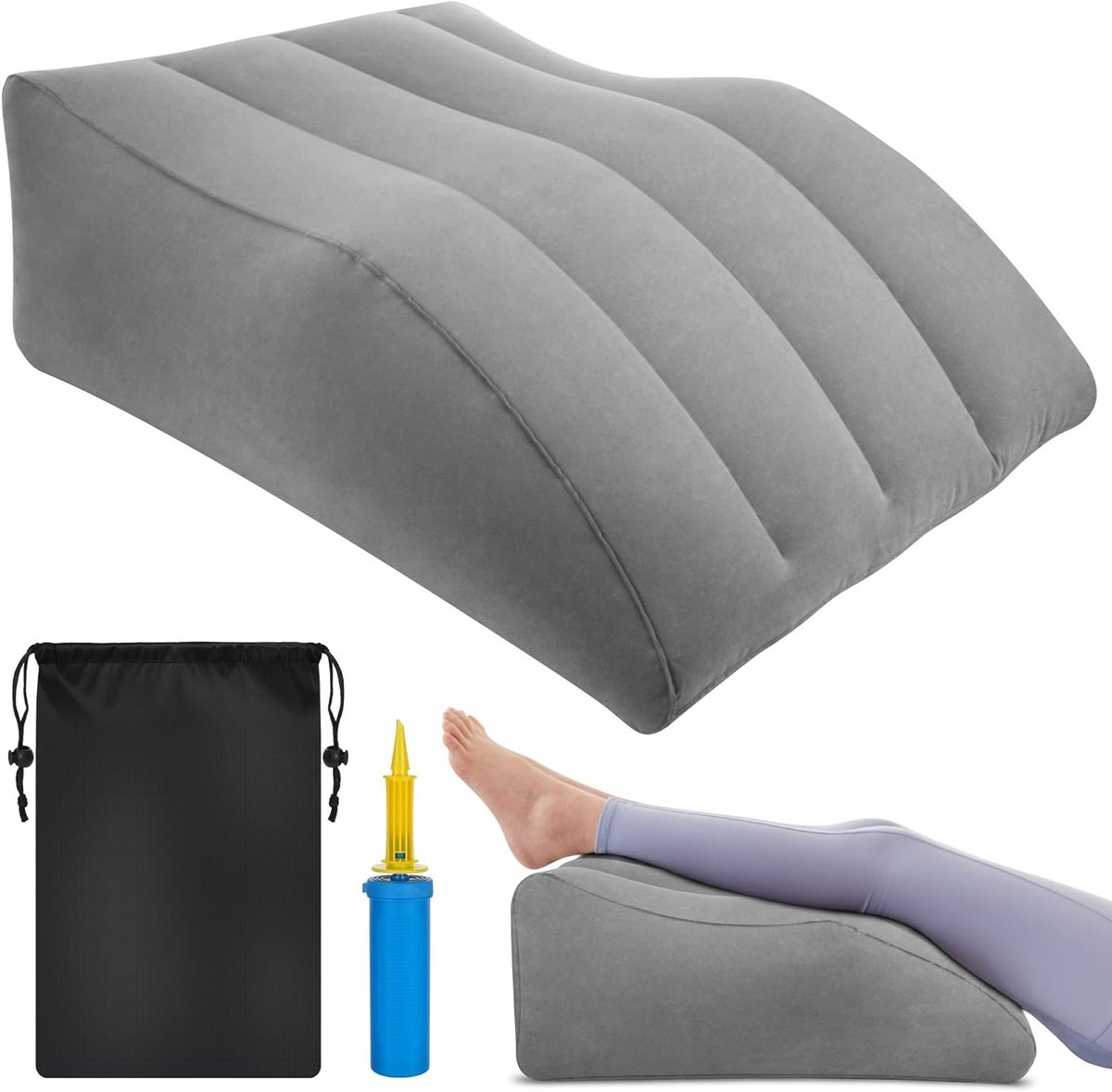 Leg Booster Pad - Opblaasbare Wig voor Beenverhoging, Rugsteun en Comfortabele Kussen voor Spierontspanning, Draagbaar met Opbergtas voor Thuis en Reizen (Grijs)