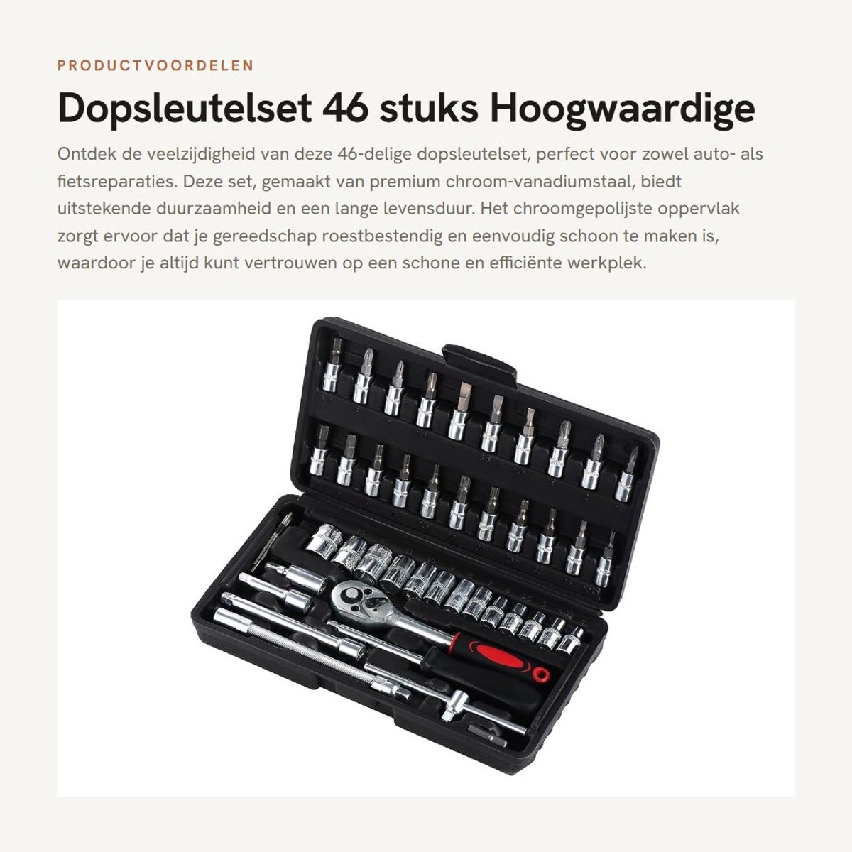 Dailygoods- Dopsleutelset 46 Stuks - Steeksleutelset - Ratelset - Verlengstangen - Schroevendraaier Bits - Chroom-Vanadiumstaal - Sleutelset