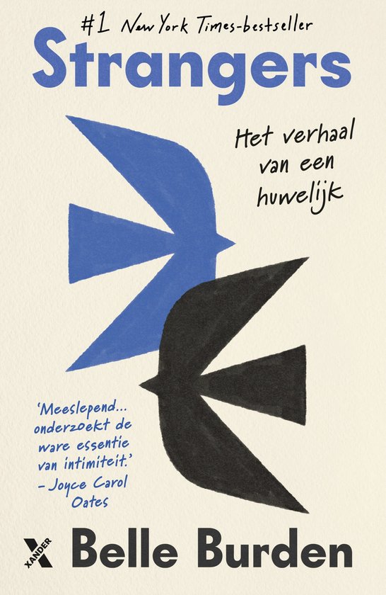 Boek "Strangers" van Belle Burden met blauwe en zwarte vogels, "Het verhaal van een huwelijk".