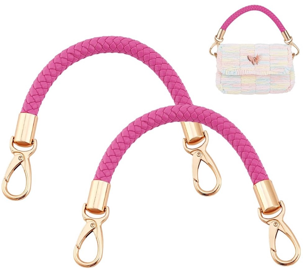 Dailygoods- Portemonnee Gevlochten Handvat - Lederen Tasriem - Korte Riem - 2 Stuks - Pruimenrood - Geschikt voor Avondfeest/Strand