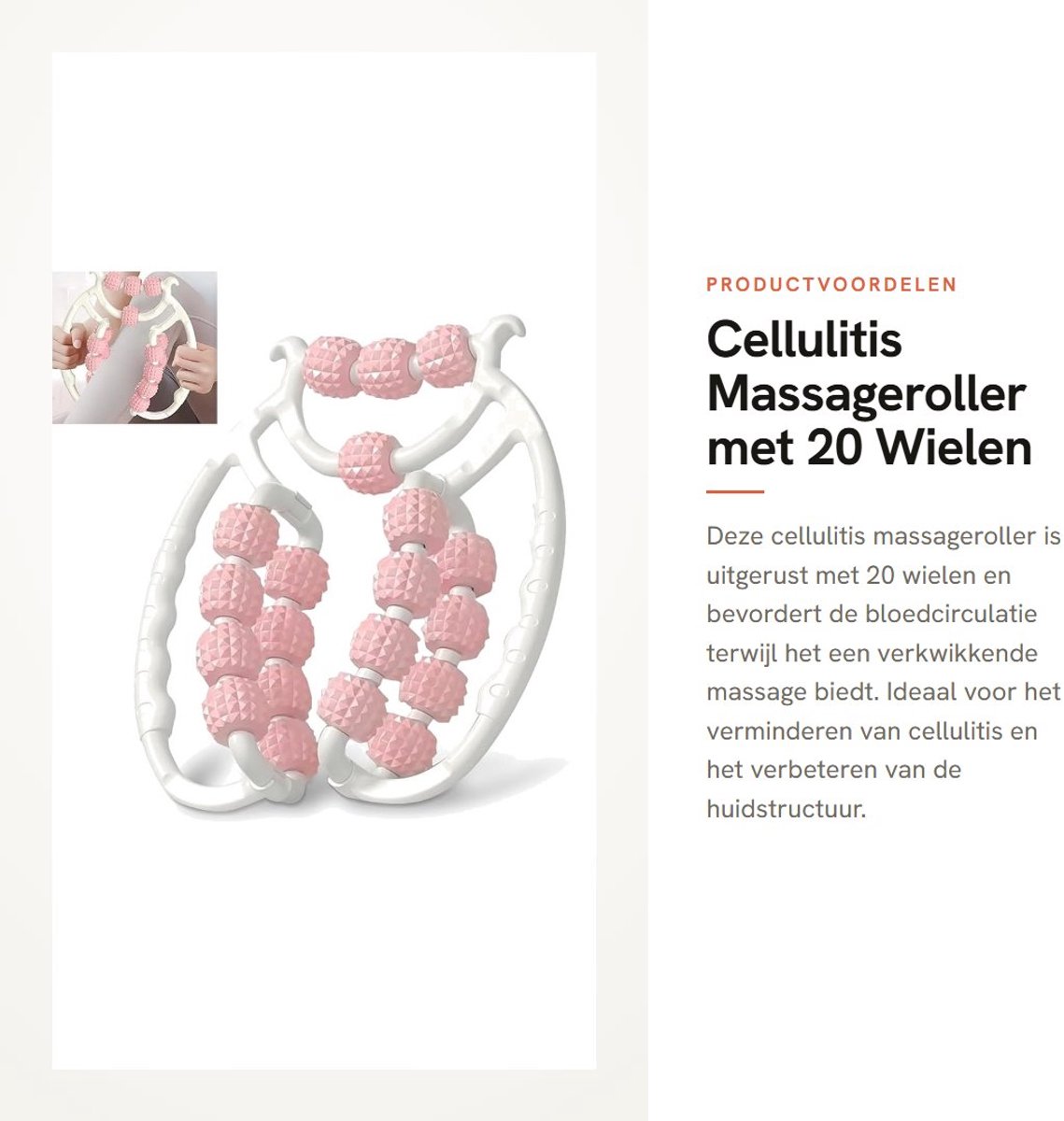 Dailygoods- Cellulitisroller 20 Wielen - Massageapparaat - Massageroller - Bevorderde Bloedcirculatie - Polypropeen - 360 Graden Rolmassage