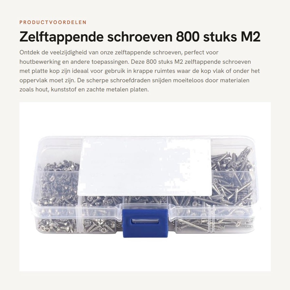 Dailygoods- Zelftappende Schroeven 800 Stuks - Platte Kop - Houtbewerkingsbevestiging - Vernikkeld Koolstofstaal - Doos - Geschikt voor Krappe Ruimtes