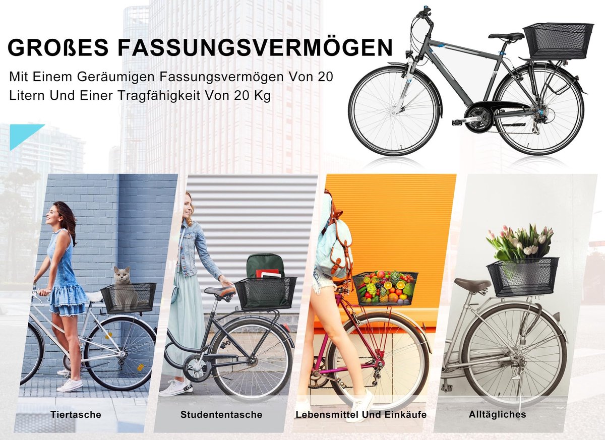 Dailygoods- Fietsmand Grote Capaciteit 20L - Metaaldraad - Waterdichte Hoes - Draagbaar en Stabiel - Antiroestcoating - Geschikt voor Huisdieren - Fietsrekmand
