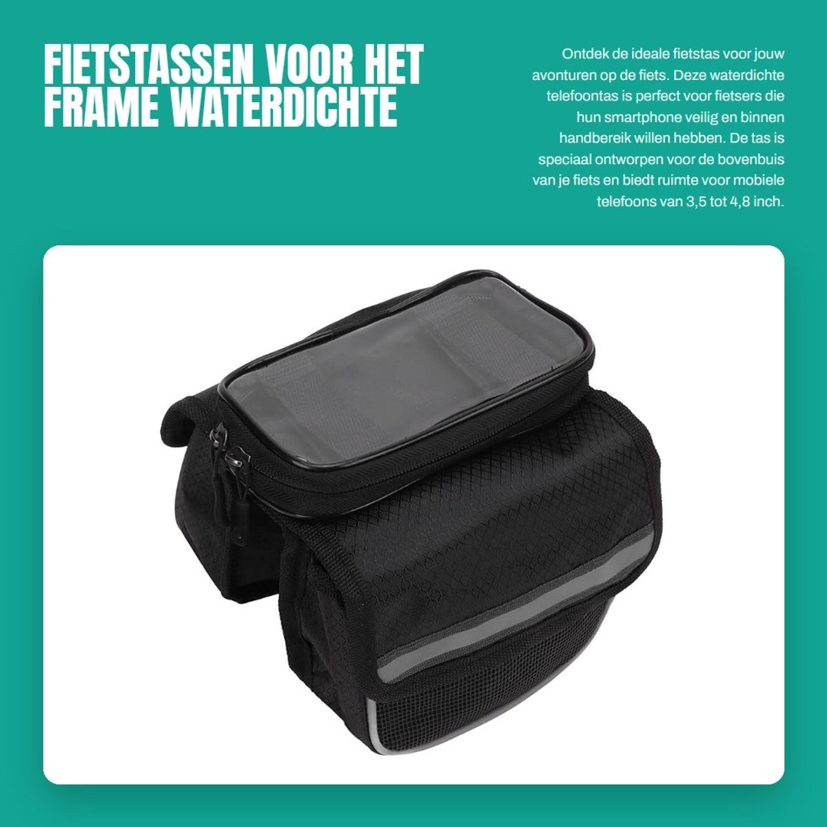 Dailygoods- Fietstas Waterdicht - Telefoonhouder Fiets - Schokbestendig - Nylon Fietstas - Grote Capaciteit - 3,5-4,8 Inch Telefoons