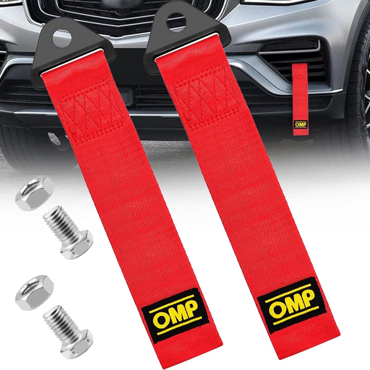 Dailygoods- Trekkabel 2 Stuks - Sterk Polyester - Sleeptouw 2 Ton - Voor Raceauto's - Eenvoudig te Installeren - 260 mm Lang