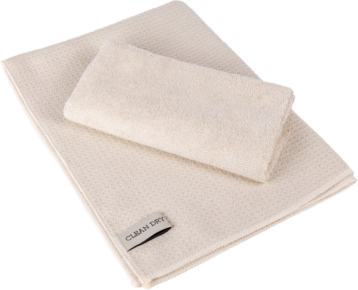 Clean Dry streeploos schoonmaakdoeken set beige