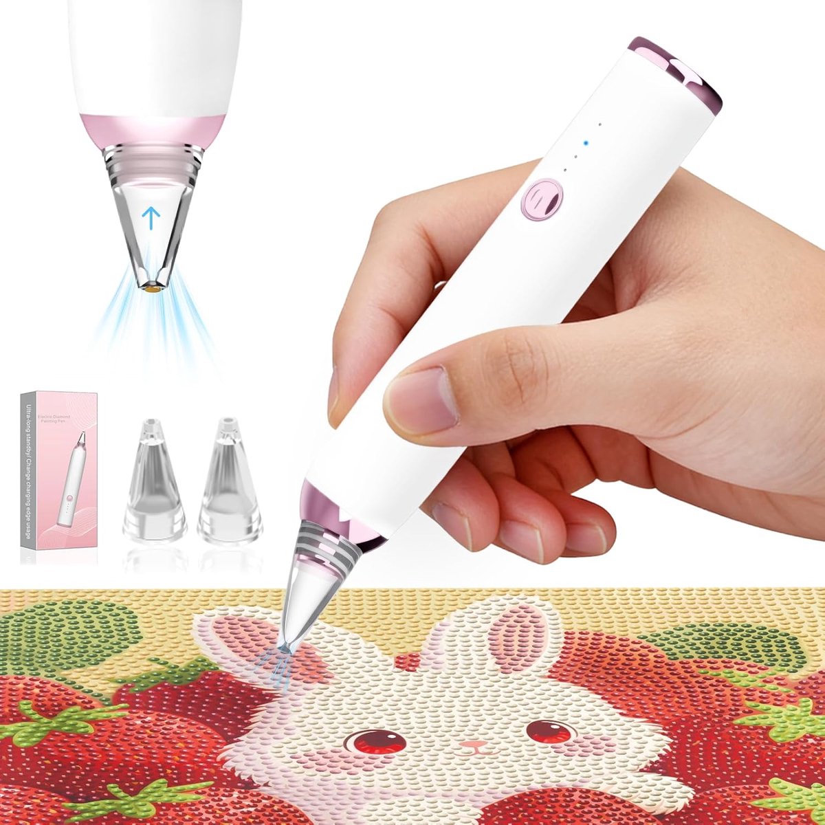 Elektrische diamantschilderen pen - Draadloos met vacuümtechnologie - USB C - Geen was nodig - 3 snelheden - Met 2 tips -Comfortabel in Gebruik - Accessoire voor diamantschilderen voor volwassenen en kinderen - Wit